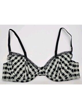 Savage X Fenty Bra Women's Size 36B Black Gingham Unlined Plunge Underwire Bra